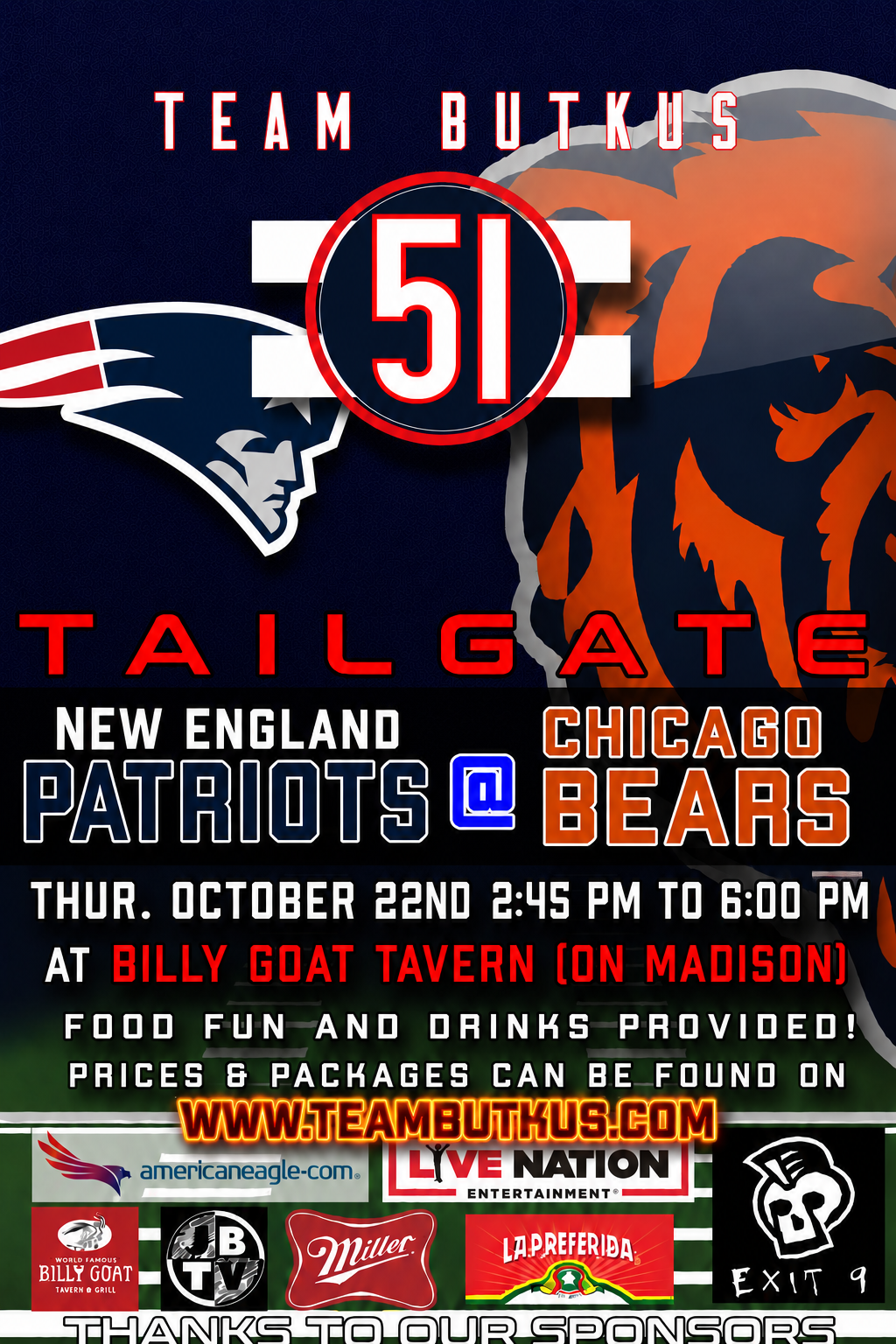Patriots vs Bears Oct 22nd